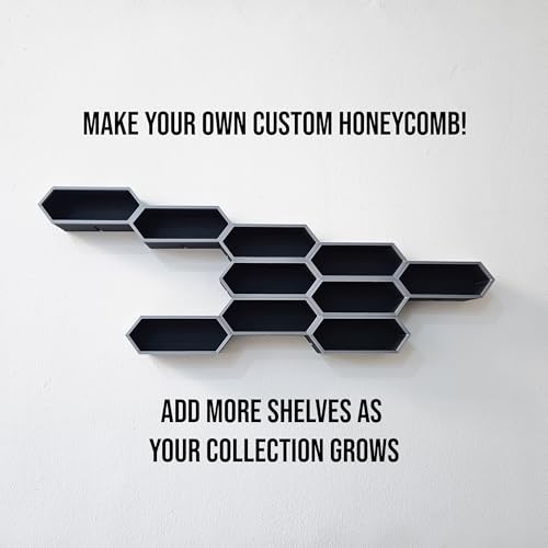 Image of Garage64 Modular Hexagon Wall Display Shelf for 1 /64 Scale Diecast Cars | Expandable Honeycomb Storage Organizer | Tool-Free Assembly | Matte Black | Compatible with Most Collectible Mini Cars | 1 PC
