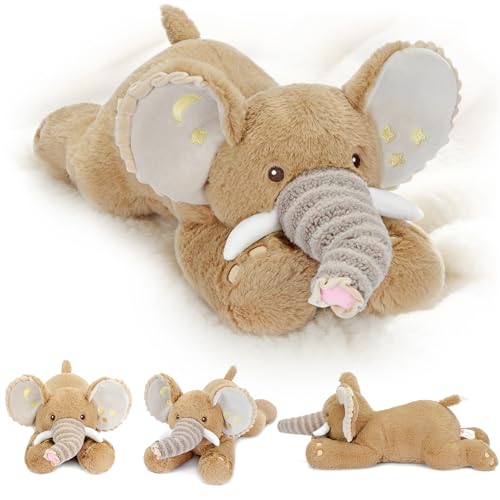 PEACH CAT Goodnight Elephant Stuffed Animal 19.7' Cute Elephant Plush Soft Plushies Toys Gifts for Kids Brown