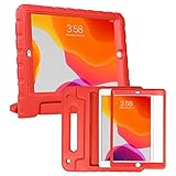 HDE Case for iPad 9th Generation 10.2 inch for Kids with Built-in Screen Protector Shockproof Cover with Handle Stand fits 2021 9th Gen, 2020 8th, 2019 7th Models Red