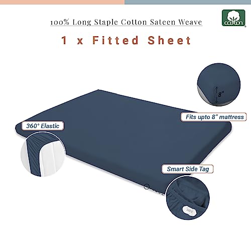 Pizuna 100% Cotton Fitted Travel Sheet Dark Blue, 400 Thread Count Long Staple Cotton Fitted Travel Sheet 60x120 cm - Image 3