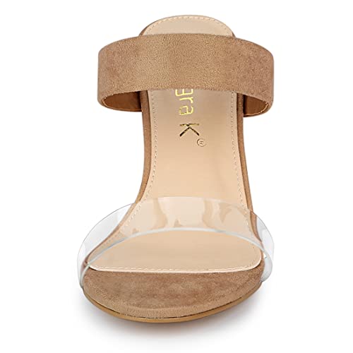 Allegra K Women's Dual Clear Strap Block Heels Slides Nude Sandals 7 M US