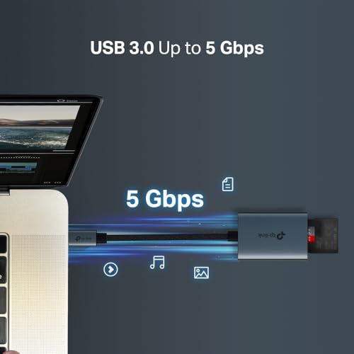 TP-Link UA430C SD Kartenleser USB C, kartenlesegerät auf SD und microSD bis zu 2 TB, USB 3.0, UHS-I 200 MB/s, Gleichzeitiges Lesen und Schreiben von Zwei Karten,