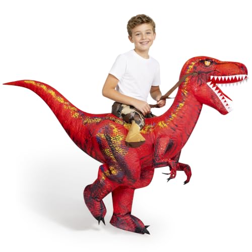 Spooktacular Creations Inflatable Dinosaur Costume Kids, Blow up Ride on Raptor Suit, T.rex Costume Boys Girls for Halloween Cosplay Party, Red, M