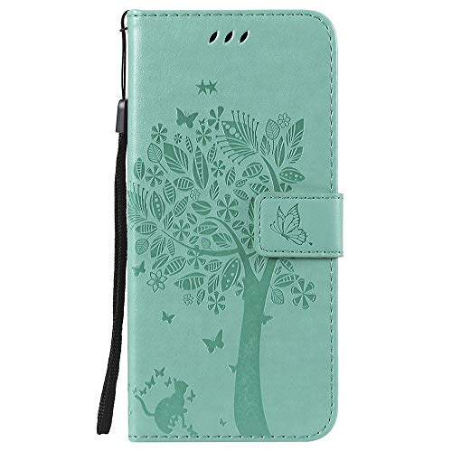 Capa carteira Mate 9 em relevo Árvore de gato PU couro flip capa para celular Huawei Mate 9 - Verde