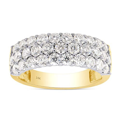 SAVEARTH DIAMONDS 1 1/2 cttw Round Cut Lab Created Moissanite Diamond 3-Row Half Eternity Anniversary Band Ring For Women In 10K Or 14K Solid Gold (VVS1 Clarity, 1.50 Cttw)