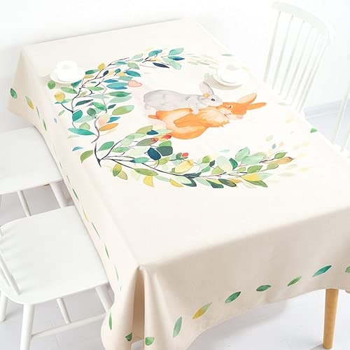 Einfarbiges Design Pastorale Tischdecke Kunst Baumwolle und Leinen Frische Tischtuch Rechteckige Couchtisch Tischtuch Schreibtisch Restaurant, Bankett(Love Bunny,200x 140cm Thickened)