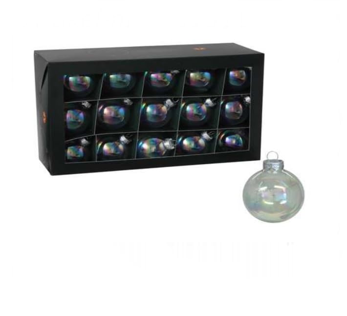RiloStore Christmas Tree Baubles Clear 4 cm Iridescent Glass Decorative Baubles Set