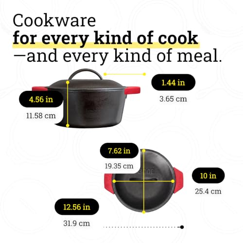 Image of Lodge Cast Iron Dutch Oven 5 Quart - Loop Handle Cooking Vessel - Even Heat Retention - Oven-Safe, Versatile Pot - Handle Holders Included