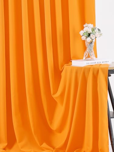 Image of Orange Backdrop Curtains 4 Panels 5ft x 8ft Polyester Wrinkle Free Fabric Photo Drapes for Backdrop Parties Home Halloween Decorations