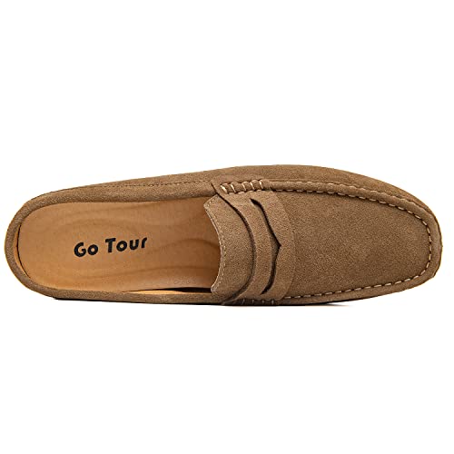 Image of Go Tour Mens Handmade Suede Leather Mules Clog Slippers Breathable Leather Slip on Shoes Casual Loafers