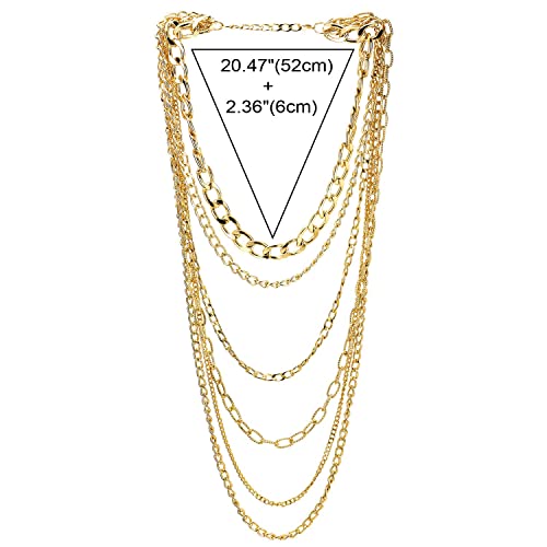 Statement Necklace Waterfall Multi-Strand Curb Link Rolo Chains, Punk Rock Cool, Light Weight3