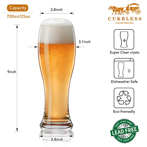CUKBLESS Pilsner Glasses Set of 4 - Classics Beer glasses - Craft Wheat Beer Cup, Reusable, Dishwasher Safe, 25 oz