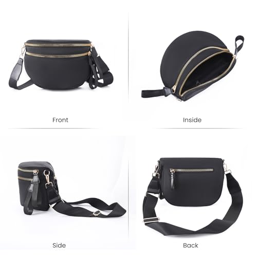 Nylon Crossbody Bags Bum Bag for Women Large Sling Bag Purse with Adjustable Strap（Black）4