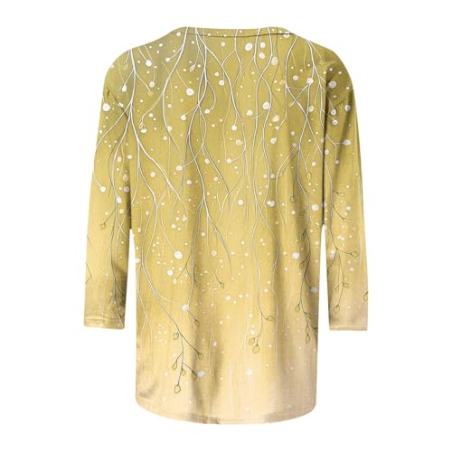 Image of 3 /4 Sleeve Tshirts Shirts for Women Vintage Flowers T Shirt Crew Neck Going Out Tops Elbow Length Sleeve Tops