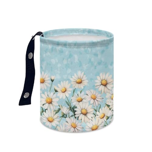 Image of Blue Daisy Car Trash Can Cute Trash Bag Vehicle Can Cars Accessories Hanging Portable Collapsible Waterproof Trash Bag for Cars
