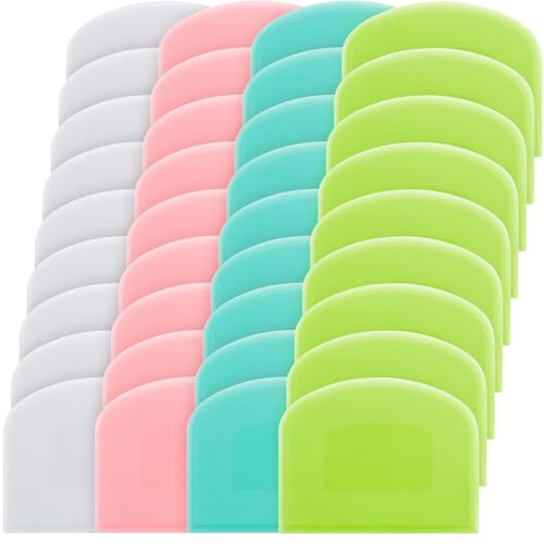 Thyle 36 Pcs Plastic Dough Scraper Set Bowl Multipurpose Dough Cutter Flexible Scraper Spatula for Kitchen Baking Tool Cake Bread Pizza Food Pastry Icing Fondant, White, Pink, Green and Blue
