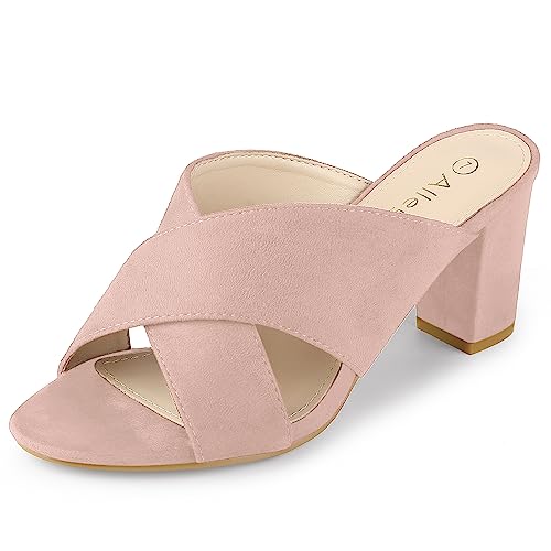 Allegra K Women's Crisscross Strap Block Heel Sandals Pink 4 UK/Label Size 6 US