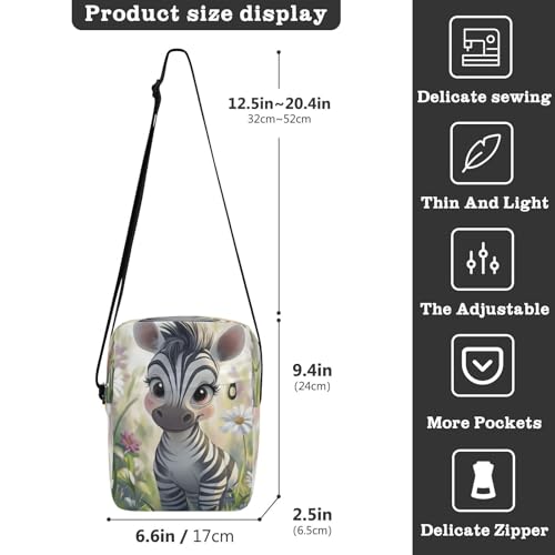 Crossbody Bag Messenger Bag for Women Men Purse Shoulder Bag Satchel Bag with Adjustable Strap 214B9221cute Zebra Flower3