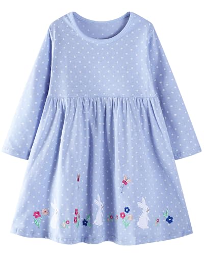 Image of Girls Cotton Long Sleeve Casual Cartoon Appliques Striped Jersey Dresses