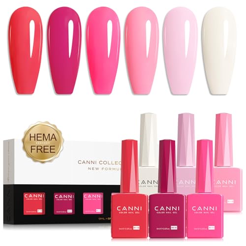 CANNI Pink Gel Nail Polish Set &ndash; 6 Colors Hot Light Pink, Magenta &ndash; Soak Off UV LED Gel for...