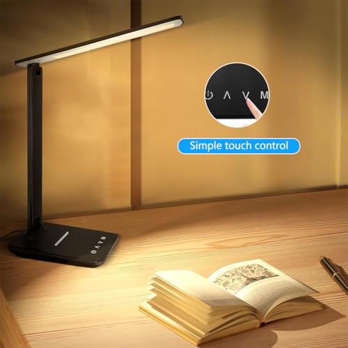 Image of ELEPHANTBOAT LED Desk Lamp Study Lamp 5-Color Dimmable LED Desk Lamp with Dual Power Output Ports, Folding Bar Light, Touch Button Control
