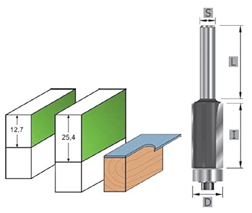 HW_(HM) Fresa de enrasado Z=2 con rodamientos de bolas para alimentación MAN, varios modelos (D=19,05 SL=25,4 GL=93 S=12)