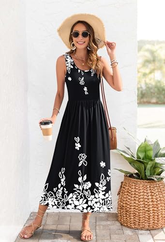 Image of WNEEDU Women's Summer Maxi Dress Casual Sleeveless Sundress