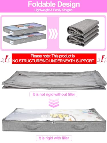 Image of punemi 4 inch High Soft Low Profile Under Bed Storage Bins, 2 Pack, Grey