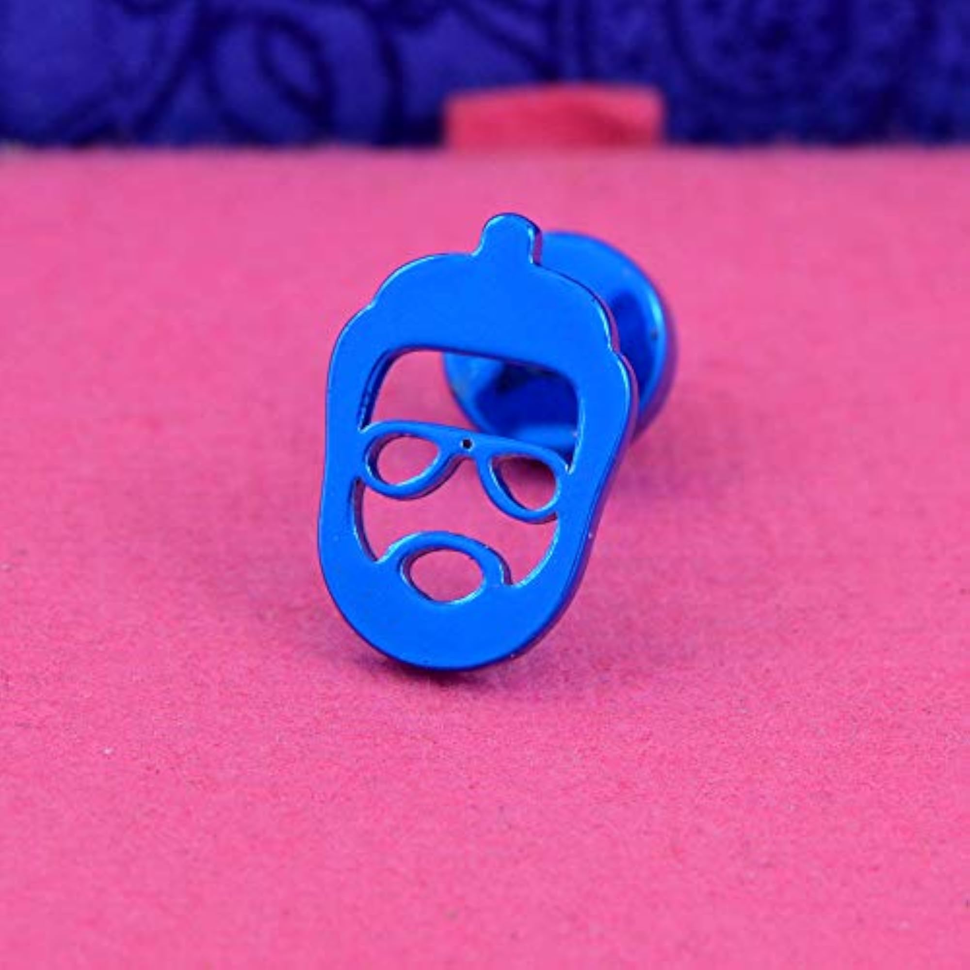 Men's Blue Face Design Stylish Screw Back Stud Earring