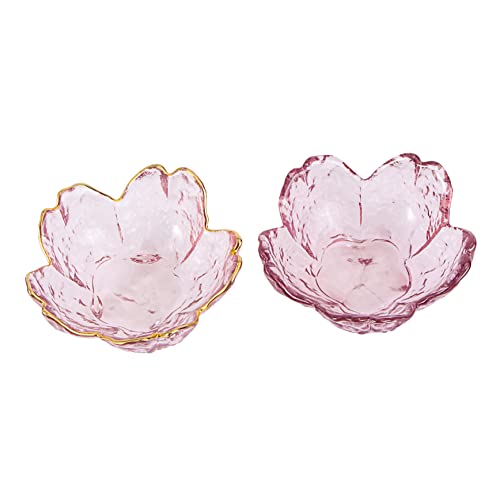 LIGIGWASH 2 Piezas plato de flor de cerezo de cristal conformado Lindo plato platos para servir tazón con salsa pequeño bandeja de salsa Plato de salsa plato de condimentos Vidrio Violet