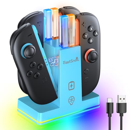 Image of FASTSNAIL Switch 2 Controller Charger Dock for Nintendo Switch 2 for JoyCon | 4-in-1 Fast Switch 2 Joypad Charging Dock Station, 9 RGB Light, Dual-Direction Magnetic Stand for Joycon 2 Accessories, Blue