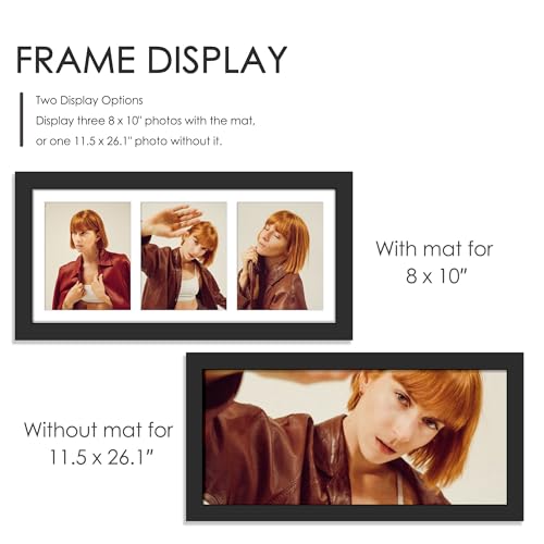 Image of DUENPY 11.5x26.1 Picture Frame 3-Opening 8x10 Collage Picture Frame Displays Three 8x10 inch Photos Collage Wall Decor Wall Hanging or Tabletop Black