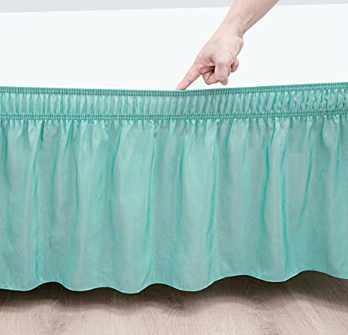 Biscaynebay Wrap Around Bed Skirts For Queen Beds 15 Inches Drop, Aqua Elastic Dust Ruffles Easy Fit Wrinkle & Fade Resistant Silky Luxurious Fabric Solid Machine Washable #TOP3