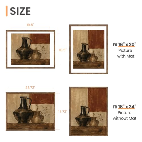 Image of upsimples 18x24 Picture Frame, Display Pictures 16x20 with Mat or 18 x 24 Without, Wall Hanging Poster Frames, Rustic Brown, 1 Pack