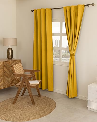 Image of THE LINEN COMPANY Solid Curtains 6.5 Feet Long, Cotton Duck Canvas Window Drapes for Living Room, 6.5ft Set of 2, Mustard