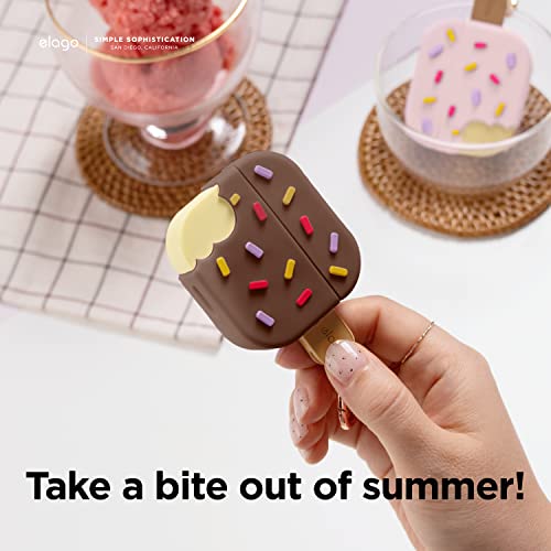 Image of elago Ice Cream Case Compatible with AirPods 3 Case Cover - Compatible with AirPods 3rd Generation, Carabiner Included, Supports Wireless Charging, Shock Resistant, Full Protection (Chocolate)