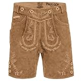 PAULGOS Herren Trachten Lederhose HK1 + Träger, Echtes Leder, Größe 52, Hellbraun