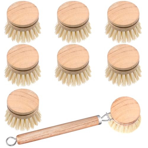 8 Pcs Wooden Dish Brush with Handle Bamboo Scrub Brush
