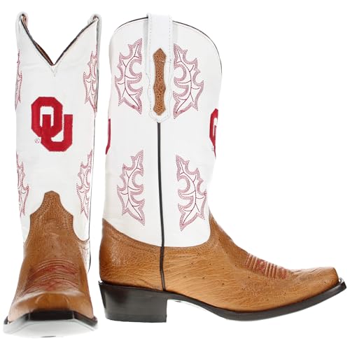 Image of Vaccari Men's Brooks Genuine Smooth Ostrich Leather NCAA Athletics Embroidery Western Cowboy Boots