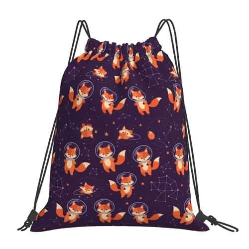 Dujiea Mochila com cordão, bolsa de ginástica, mochila esportiva justa para homens e mulheres, compras, ioga, natação, viagens, Funny Fox, 14 x 16 inch, Compacta