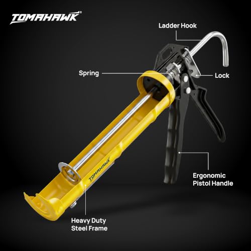 Image of TOMAHAWK TCG-42 Heavy Duty Caulking Gun | 18:1 Thrust Ratio | 2000N High Pushing Power | Ratchet Pushing Rod | Professional Sealant Applicator for Silicone, Adhesive & Construction Sealants