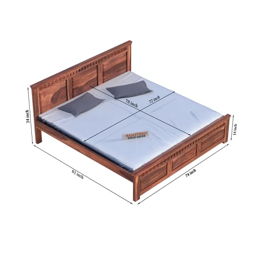 Image of Kuber Sheesham Wood King Size Bed Without Storage (81x74 Inch) | Wooden Double Bed Cot for Bedroom Furniture | Modern Palang Design for Home & Hotels | Honey Finish