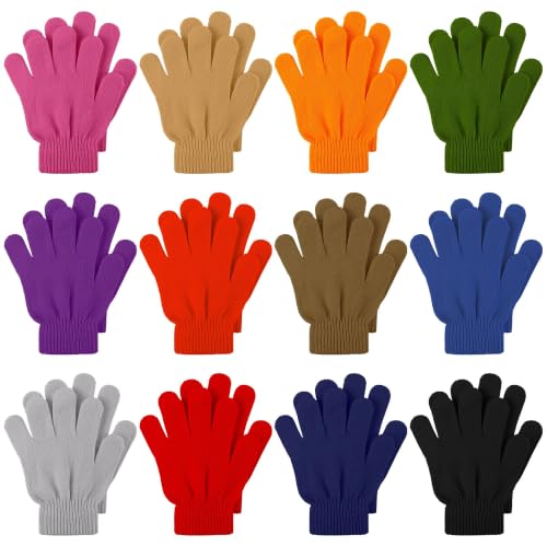 Image of Cooraby 12 Pairs Kid's Winter Magic Gloves Children Stretchy Warm Magic Gloves Boys or Girls Knit Gloves for 6-12 Years