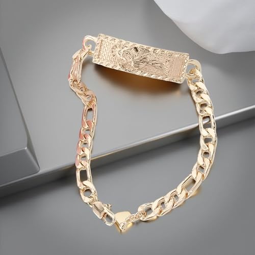 14K Gold Filled Santa Muerte Bracelet For Men And Women - La Santa Muerte Pendant Christian Religion Holy Death Bracelet Punk Halloween Amulet, Memento Mori Necklace3