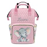 XIUCOO Polka Dot Elephant Pink Personalized Diaper Bags Waterproof Backpack Shoulder Daypack for Mother's Day Gifts