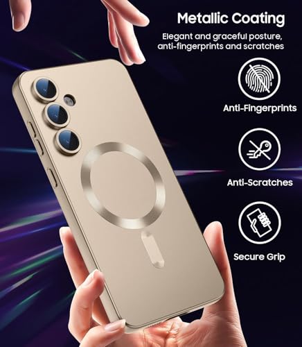Image of DIZORO Samsung S25 fe Case, Compatible with Mag Safe Back Cover, Matte Luxury Metallic Luster Flexible TPU Wireless Charging Shockproof Case with Camera Protector (Metallic Silver)