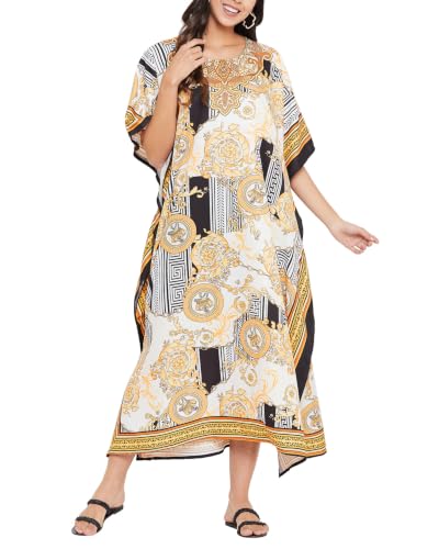 Image of Oussum Women Polyester Casual Long Plus Size Beach Caftan Cover Up Maxi Dress 1X-3X Summer Kaftan Dresses for Women
