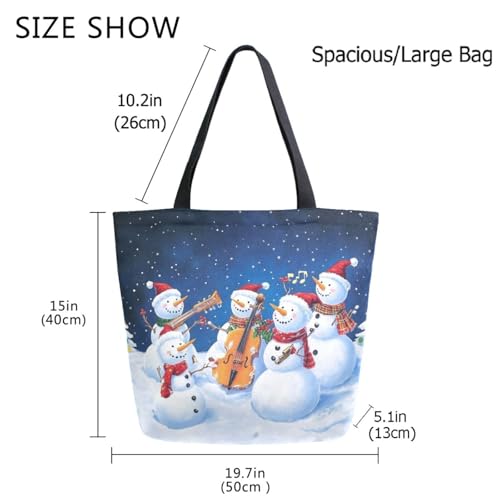 Snowmen Play Christmas Song Extra Large Canvas Gym Shoulder Tote,Durable Daily Reusable Top Handle Bag for Mens Womens Yoga Weekender Picnic Beach Travel Market Shopping3