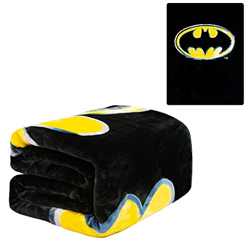 DC Comics Batman Emblem Twin 60'' x 80'' Blanket - Batman Logo - Black with Yellow Logo - Officially Licensed by Warner Bros - Super Soft & Thick - 100% Polyester