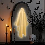 Semjar Ghost Mirror Hologram,LED Big Size Halloween Ghost Mirror,Halloween Decorations Indoor Outdoor,Scary Mirrors Wall Decor for Party Fireplace Bedroom,Horror Haunted House PropsοΌ20x9.5 inchοΌ